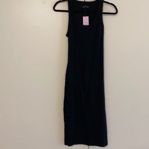 Black rib knit open back side slit dress NWT Size M